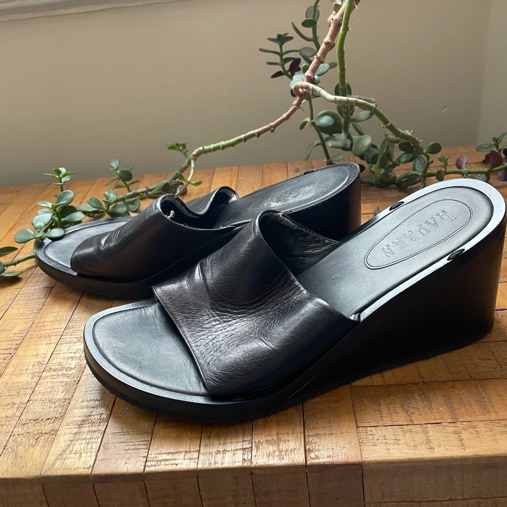 Chunky black Ralph Lauren wedge slides
